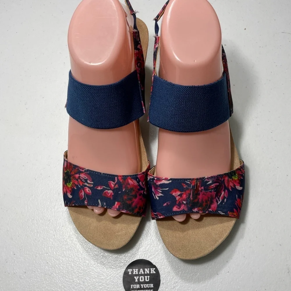 Life Stride Navy Floral Wedges Size 8.5 SB-K